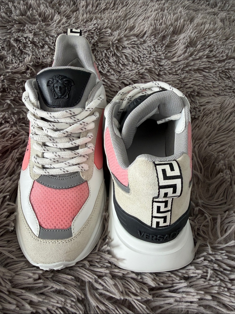 Versace Women’s Pink, White & Gray Chunky Runner Sneakers